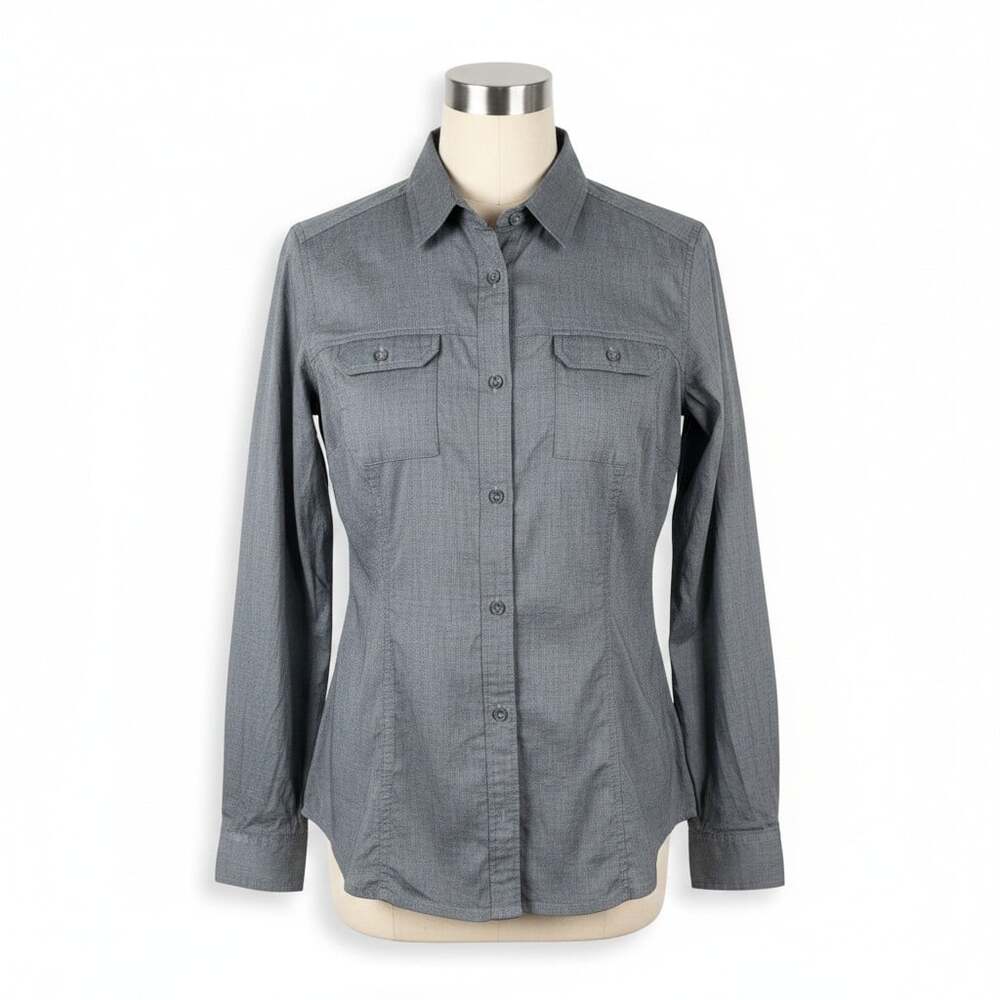 Arc'teryx Ballard LS Shirt Womens L Gray Cotton Stretch Button Down Hiking Top